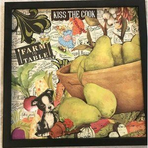 Farm To Table Handmade Fruit Collage Framed Picture Kitchen Wall Decor Retro